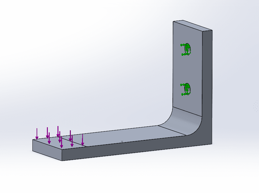 Baseline cantilever bracket with applied load and mounting-hole fixtures