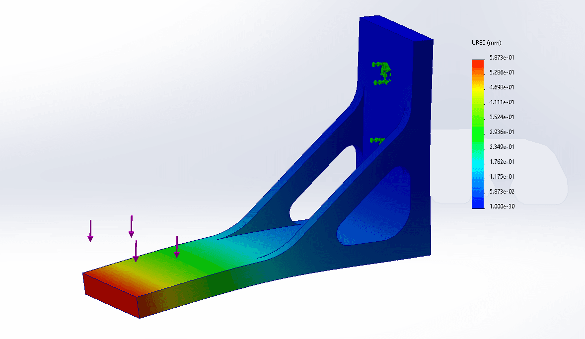 Displacement result for the final pocketed-gusset bracket